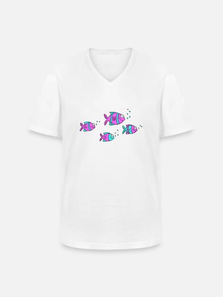 Fisk Cichlid Vand Hav Graffiti Tegning - Klassisk herre T-shirt med V-udskæring - hvid