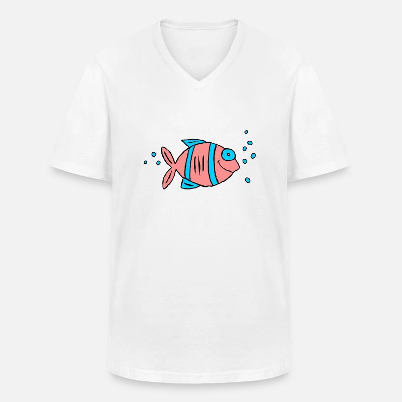 Pesce Ciclide Acqua Mare Graffiti Disegno - Maglietta da uomo classica con scollo a V - bianco