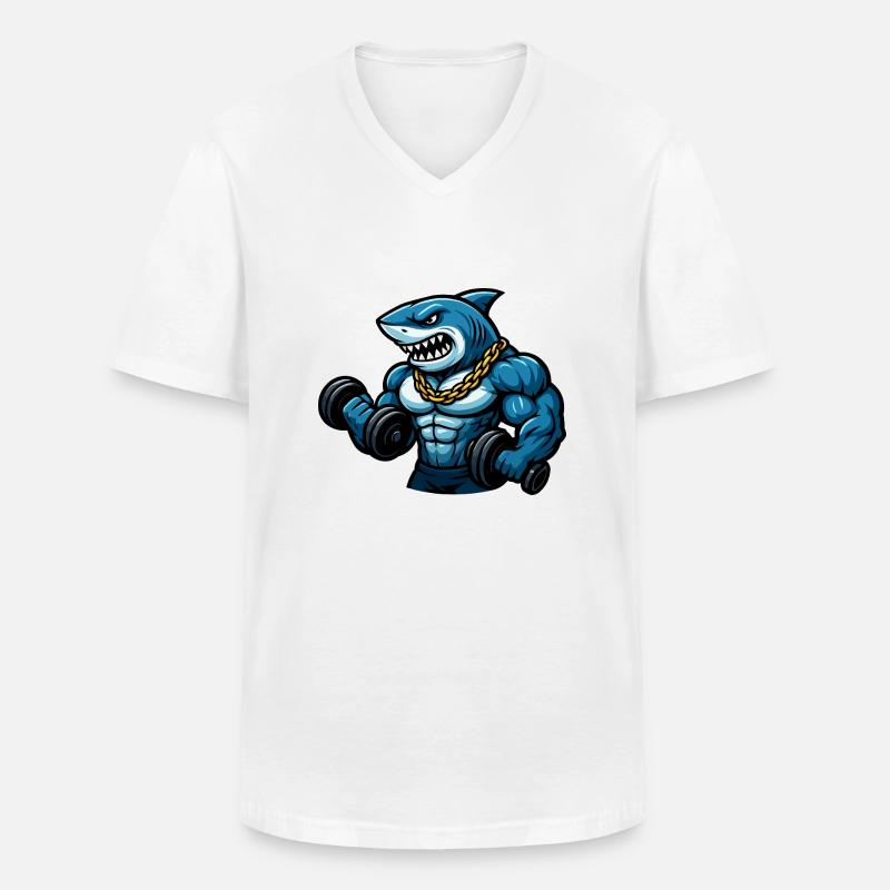 hai bodybuilder comic - Männer-T-Shirt mit V-Ausschnitt - Weiß