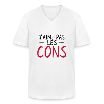 j'aime pas les cons - humour - T-shirt col V Homme - blanc - Devant - AI Model Male 185 light (185cm)