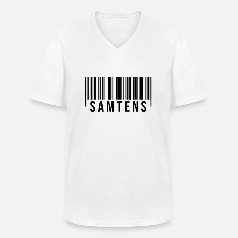 Samtens Strichcode - Männer-T-Shirt mit V-Ausschnitt - Weiß