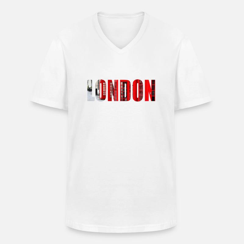 London - Männer-T-Shirt mit V-Ausschnitt - Weiß