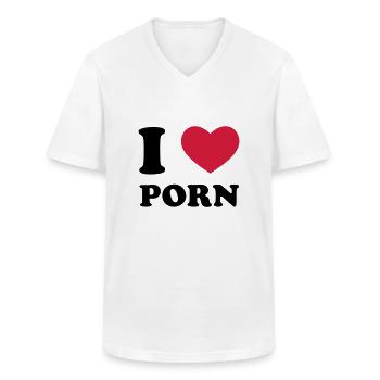 I Love Porn - T-shirt col V Homme - blanc - Devant - AI Model Male 185 light (185cm)