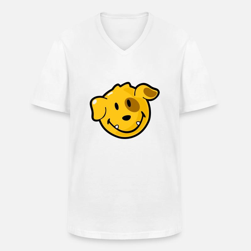 Smiley Dog - Maglietta da uomo classica con scollo a V - bianco