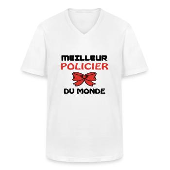 MEILLEUR POLICIER DU MONDE - T-shirt col V Homme - blanc - Devant - AI Model Male 185 light (185cm)