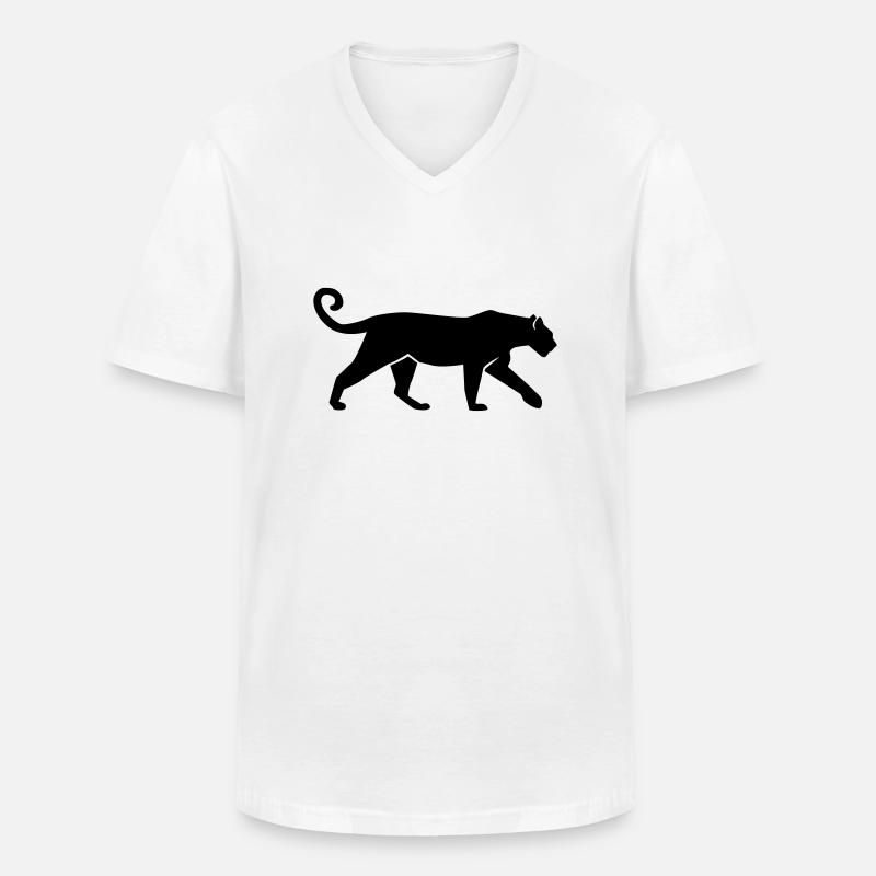 Leopard - Männer-T-Shirt mit V-Ausschnitt - Weiß