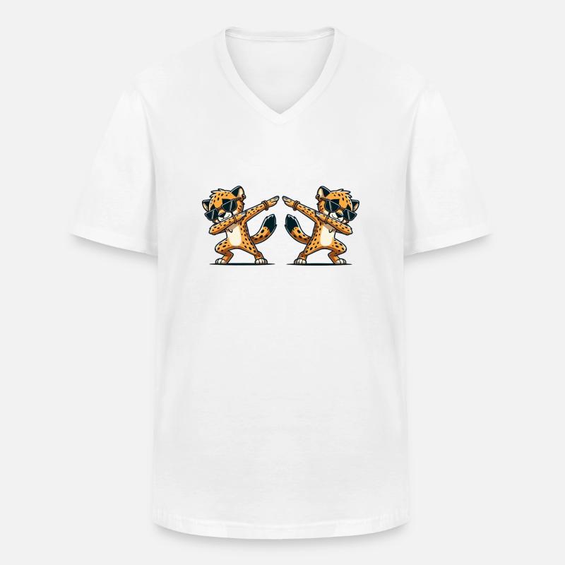 gepard dab comic 2 - Männer-T-Shirt mit V-Ausschnitt - Weiß