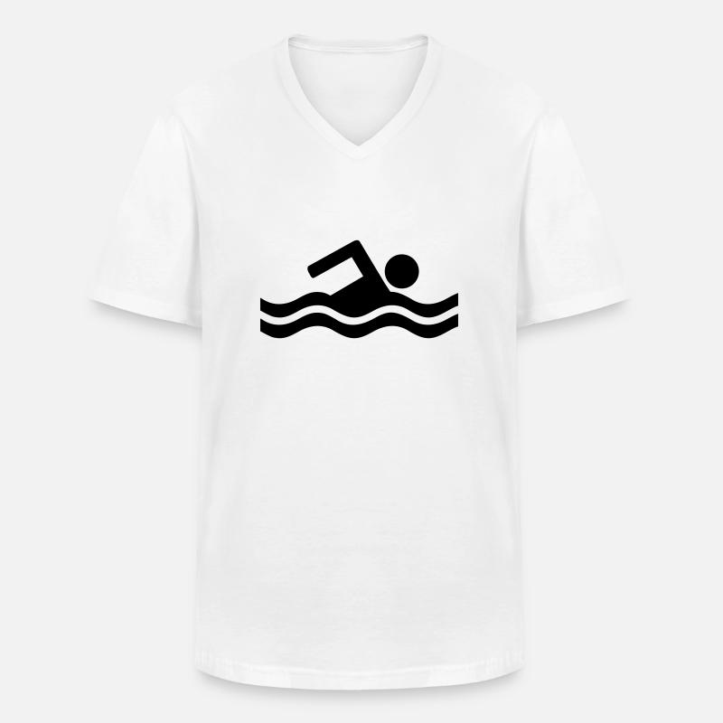 Schwimmen - Männer-T-Shirt mit V-Ausschnitt - Weiß