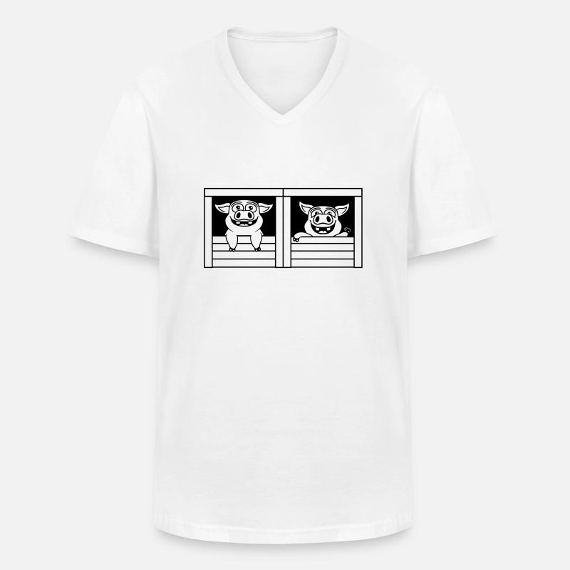 Team 2 Stall Schweine - Männer-T-Shirt mit V-Ausschnitt - Weiß