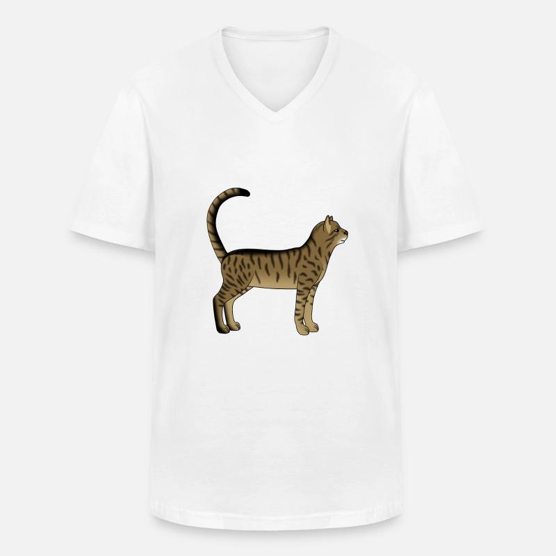 Getigerte Katze steht - Männer-T-Shirt mit V-Ausschnitt - Weiß
