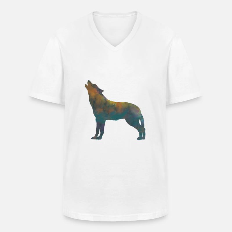 heulender Wolf - Männer-T-Shirt mit V-Ausschnitt - Weiß