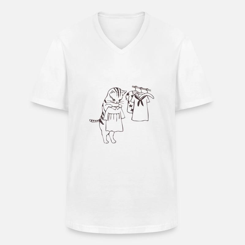 Katze - Männer-T-Shirt mit V-Ausschnitt - Weiß