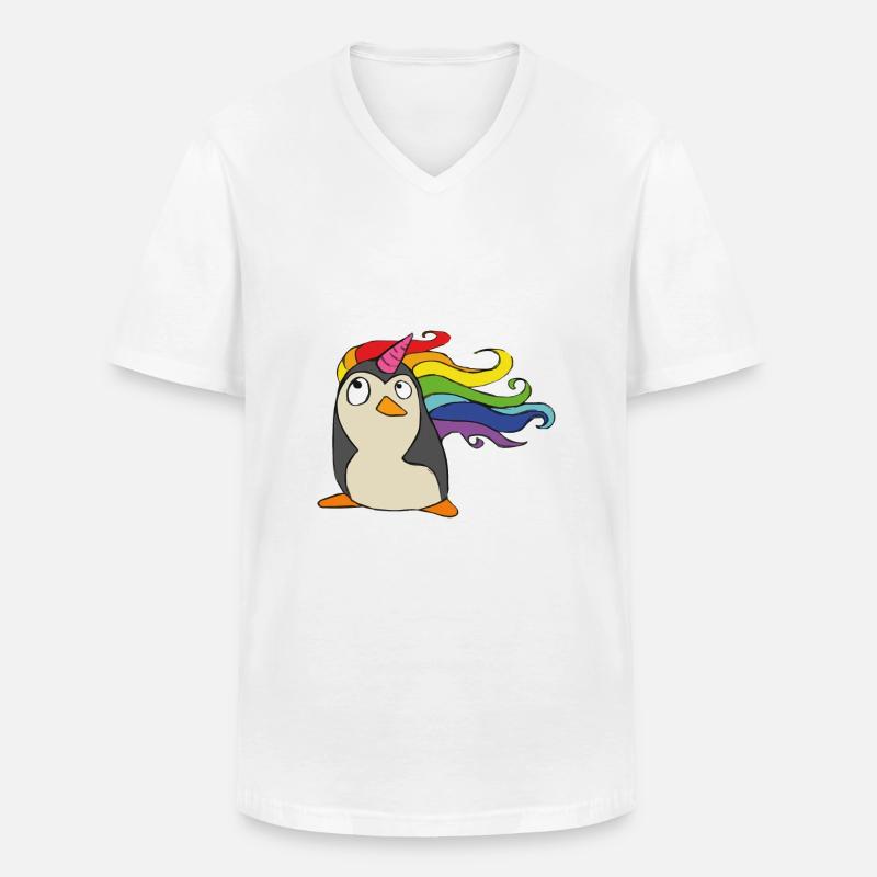 Punguin Einhorn Regenbogen - Männer-T-Shirt mit V-Ausschnitt - Weiß