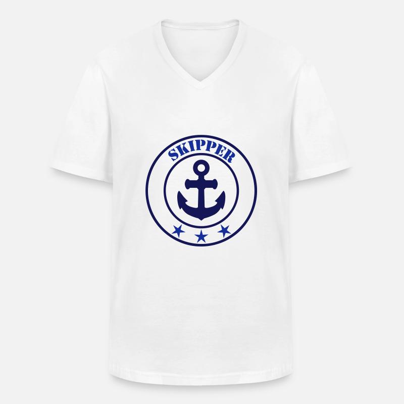 Skipper Sailing - Maglietta da uomo classica con scollo a V - bianco
