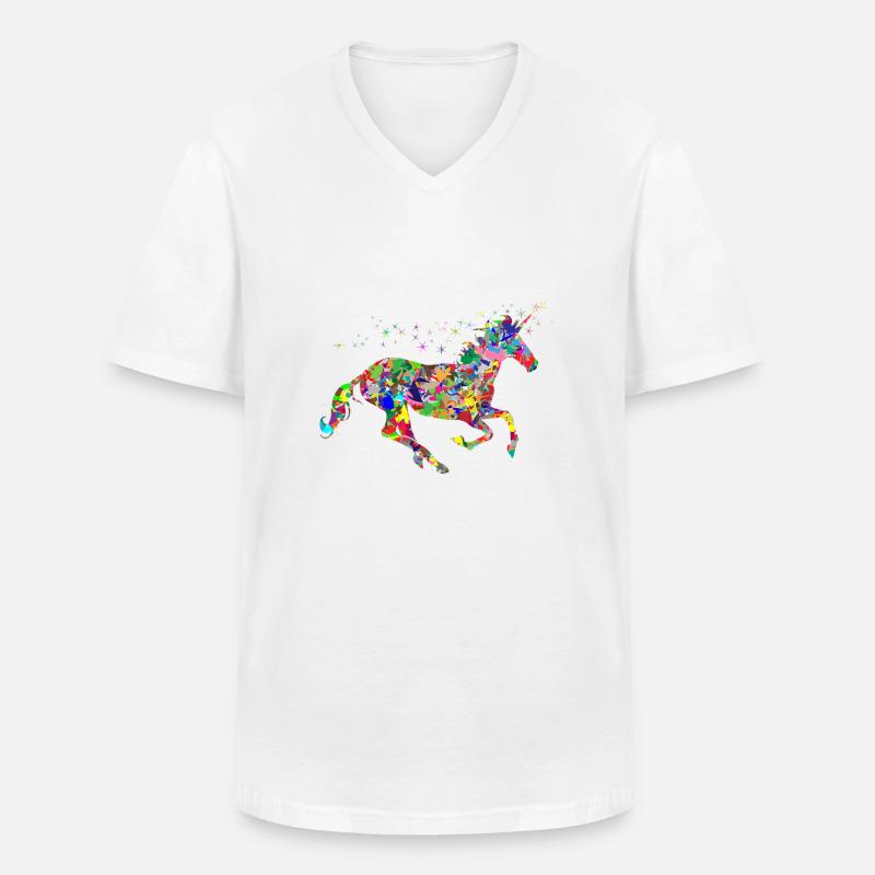 EINHORN Bunt - Männer-T-Shirt mit V-Ausschnitt - Weiß