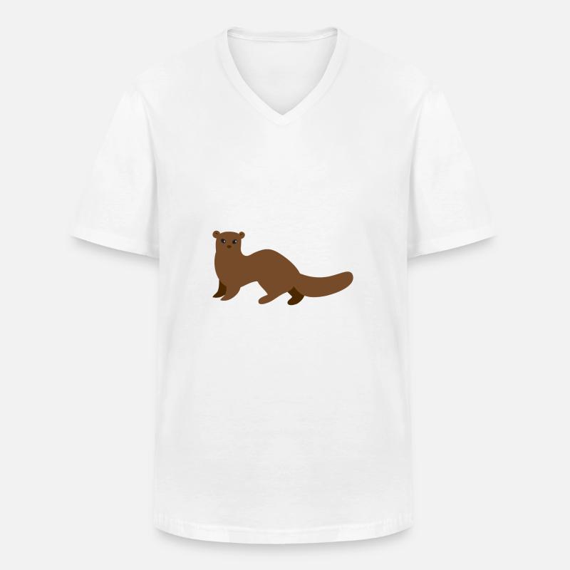 Brauner Mungo Wiesel oder Hermelin - Männer-T-Shirt mit V-Ausschnitt - Weiß