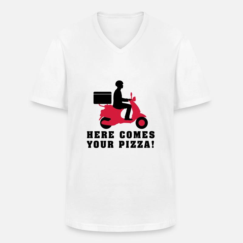 pizza_roller_lieferant_072016a_2c - Männer-T-Shirt mit V-Ausschnitt - Weiß