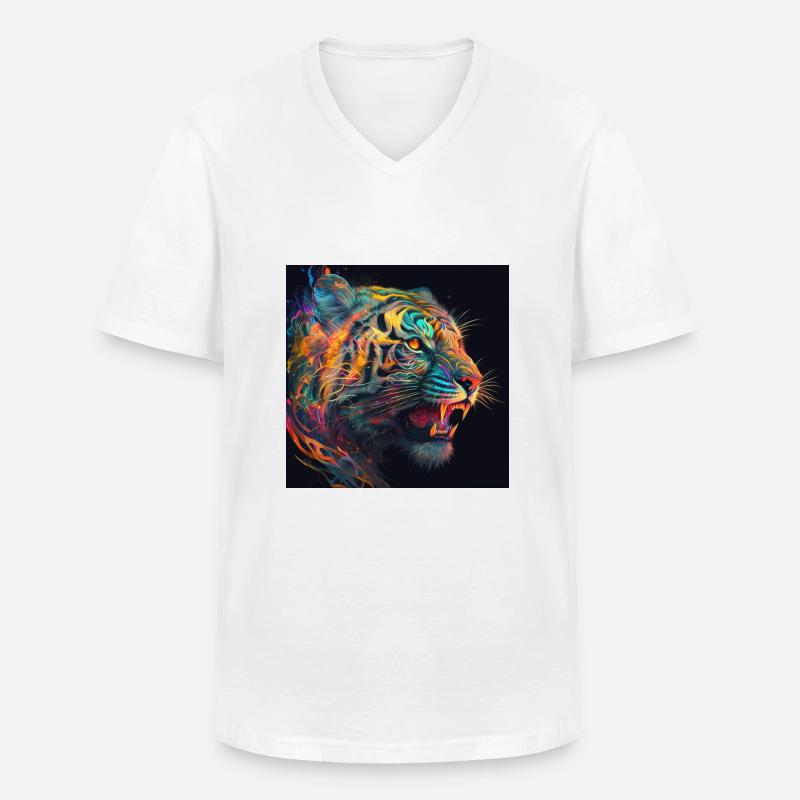 Farbiger Tiger, einzigartiges Design - Männer-T-Shirt mit V-Ausschnitt - Weiß