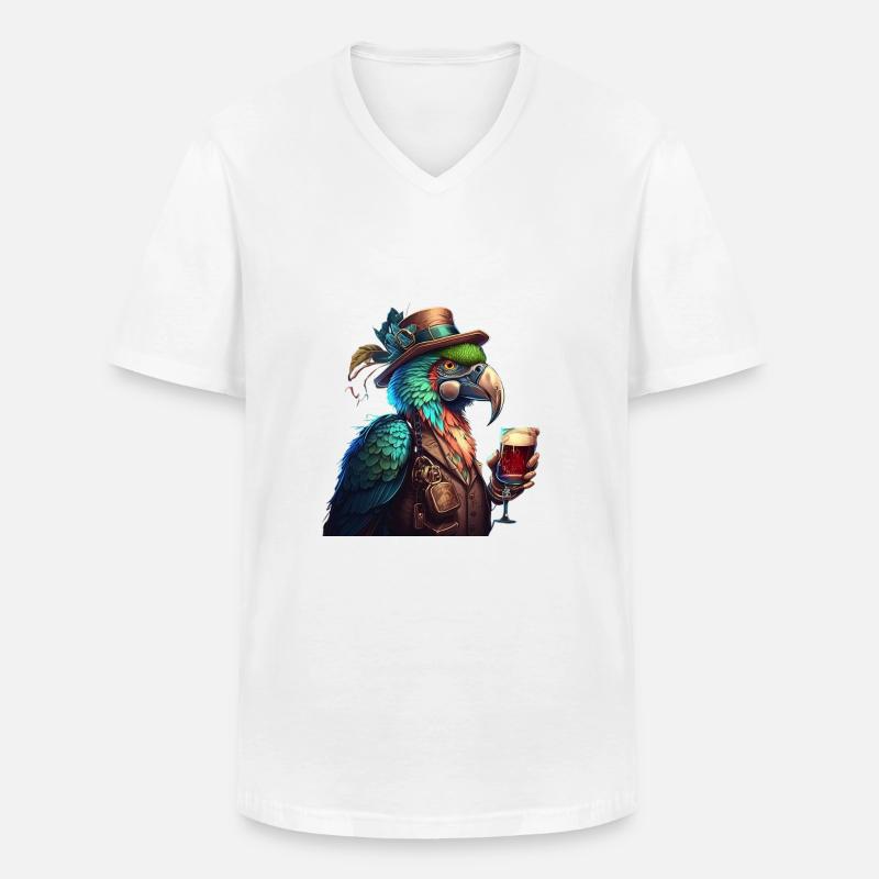 Cooler Papagei mitHut und Bier - Männer-T-Shirt mit V-Ausschnitt - Weiß