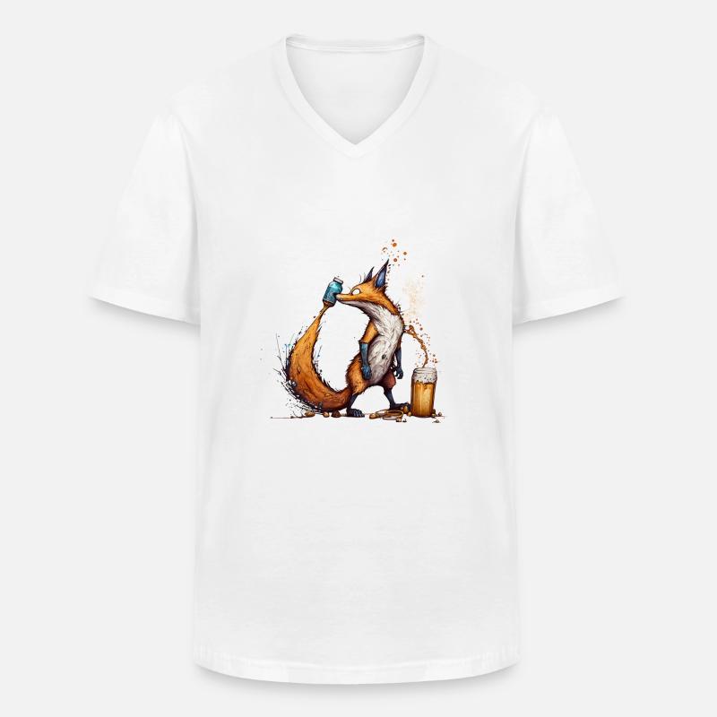 Cooler Fuchs spielt mit Bier - Männer-T-Shirt mit V-Ausschnitt - Weiß