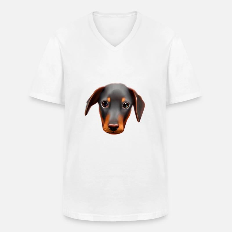Dobermannwelpe Dobermann Hund Dobermanntrainer - Männer-T-Shirt mit V-Ausschnitt - Weiß