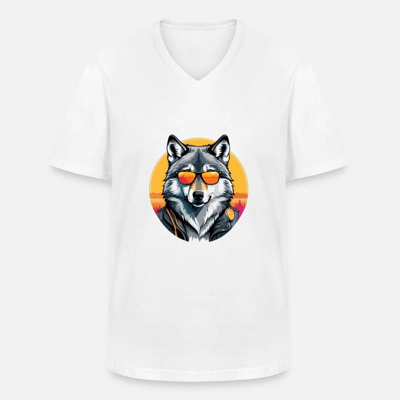 Wolf - Männer-T-Shirt mit V-Ausschnitt - Weiß