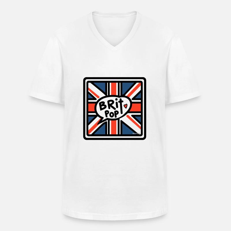 Brit Pop - Union Jack - Männer-T-Shirt mit V-Ausschnitt - Weiß