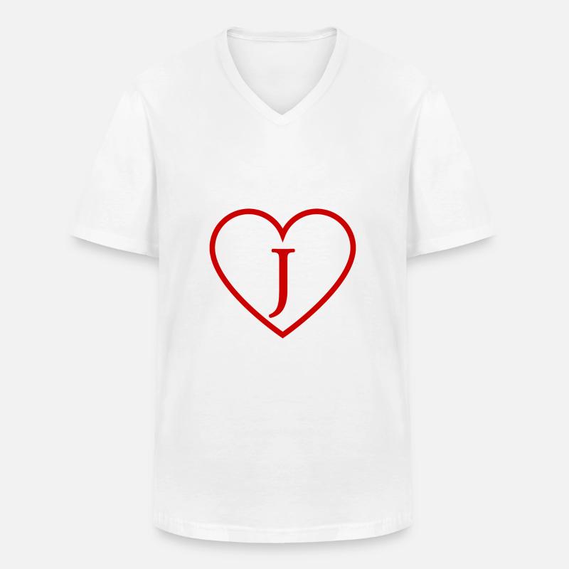 Buchstabe j rotes Herz - Männer-T-Shirt mit V-Ausschnitt - Weiß