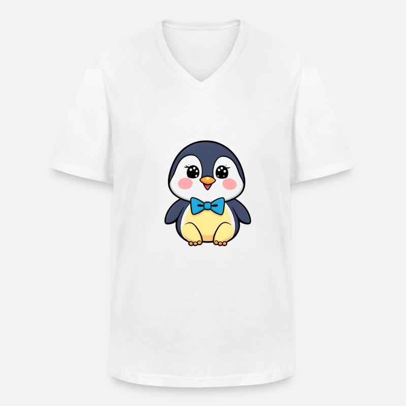 Fröhlicher Pinguin mit blauer Fliege - Männer-T-Shirt mit V-Ausschnitt - Weiß