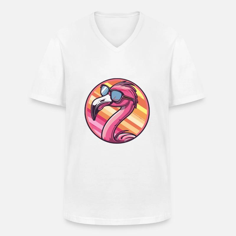 Flamingo Comic Cool - Männer-T-Shirt mit V-Ausschnitt - Weiß