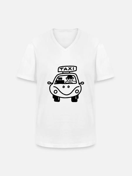 Taxi med drosjesjåfør - Klassisk T-skjorte med V-hals for menn - hvit