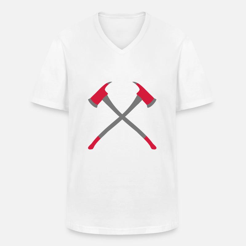 2 Feuerwehr Äxte - Männer-T-Shirt mit V-Ausschnitt - Weiß