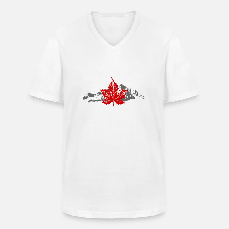Canada - Maple Leaf & Mountain - Männer-T-Shirt mit V-Ausschnitt - Weiß