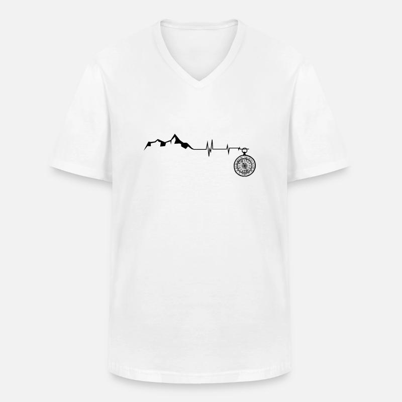 Herzschlag - Kompass - Berg - (3) - Männer-T-Shirt mit V-Ausschnitt - Weiß