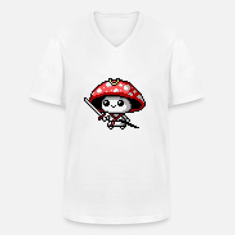 Samouraï champignon 8 bits - T-shirt col V Homme - blanc