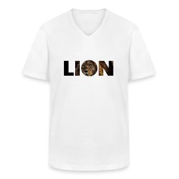 Photo de texte Lion - T-shirt col V Homme - blanc - Devant - AI Model Male 185 light (185cm)