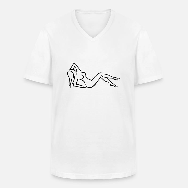 Frau - Männer-T-Shirt mit V-Ausschnitt - Weiß