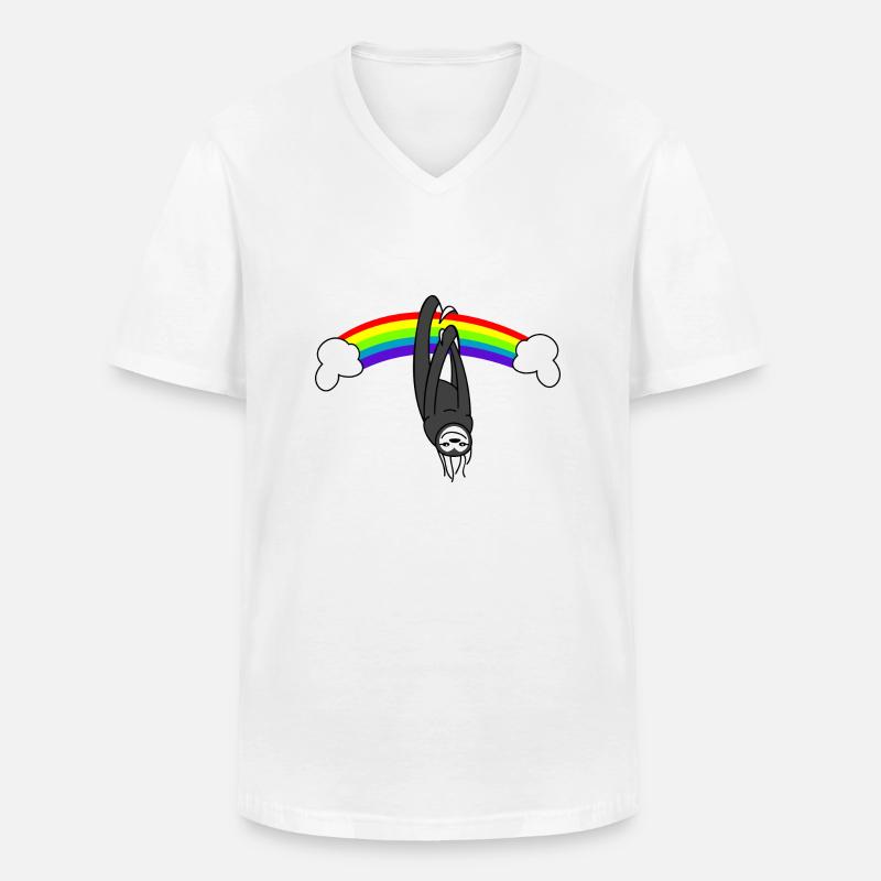 Faultier mit Regenbogen - Männer-T-Shirt mit V-Ausschnitt - Weiß
