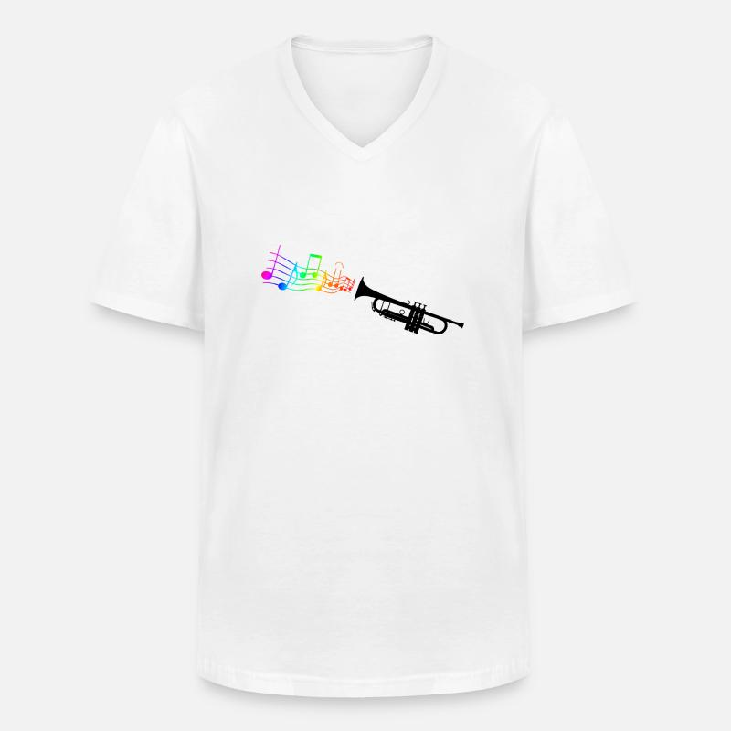 Trompete mit bunter Musik - Männer-T-Shirt mit V-Ausschnitt - Weiß