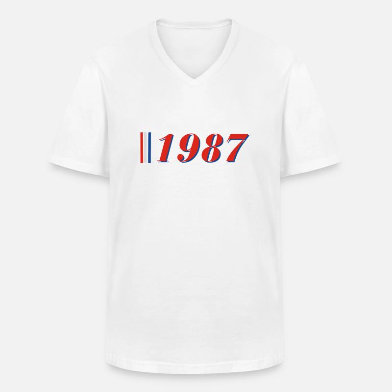 Jahr 1987 - Männer-T-Shirt mit V-Ausschnitt - Weiß