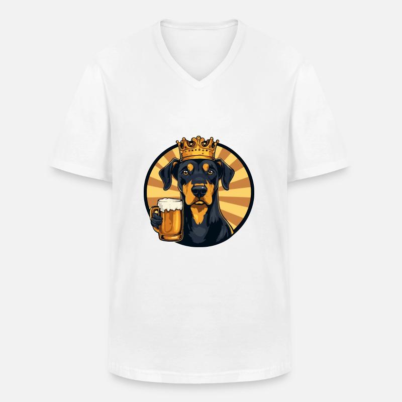 Dobermann Hund Bier Comic - Männer-T-Shirt mit V-Ausschnitt - Weiß