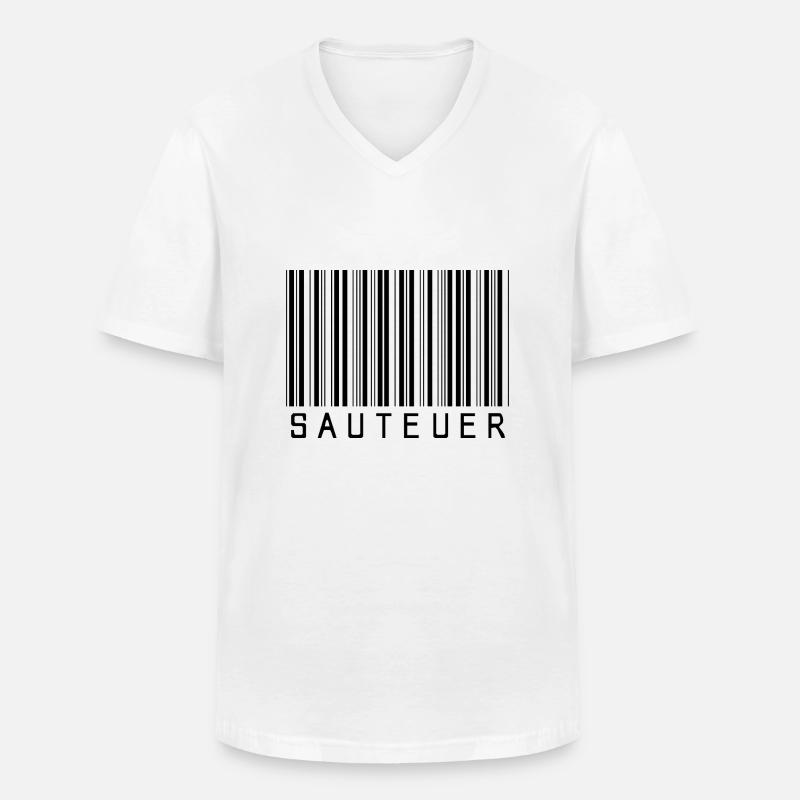 Strichcode "SAUTEUER" black/schwarz - Männer-T-Shirt mit V-Ausschnitt - Weiß