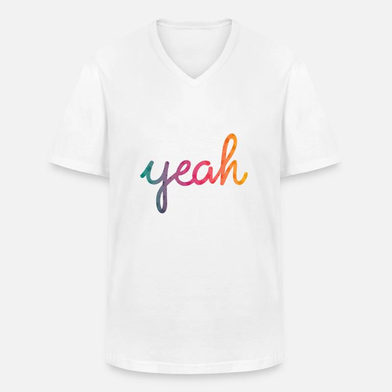 Yeah Typografie Regenbogen - Männer-T-Shirt mit V-Ausschnitt - Weiß