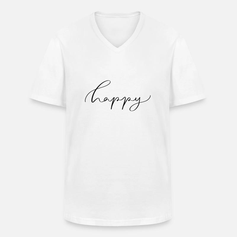 Happy - Männer-T-Shirt mit V-Ausschnitt - Weiß