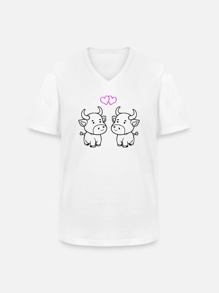 vache bébé amour - T-shirt col V Homme - blanc