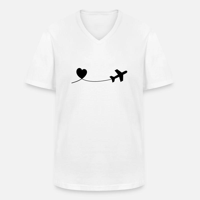 Flugzeug mit Herz - Männer-T-Shirt mit V-Ausschnitt - Weiß