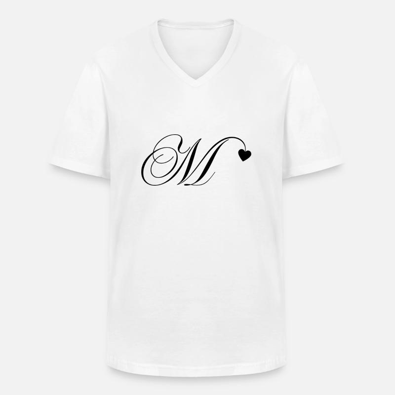 Buchstabe m Kalligraphie Herz - Männer-T-Shirt mit V-Ausschnitt - Weiß