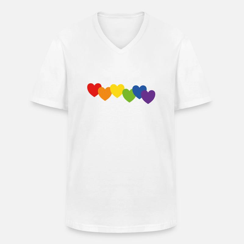 Herzen Regenbogenfarben - Männer-T-Shirt mit V-Ausschnitt - Weiß