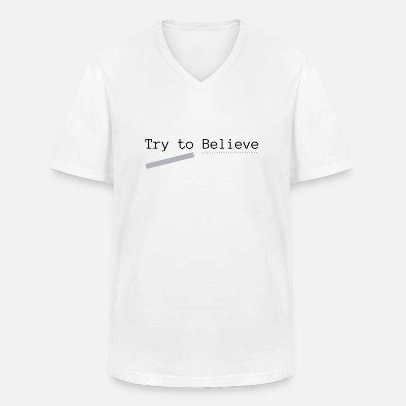 Try to Believe Basic, imprimé au dos - T-shirt col V Homme - blanc