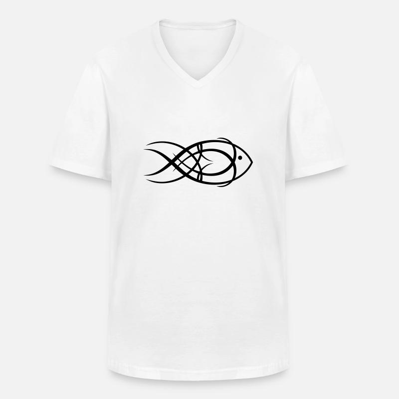 Tribal Fish - Männer-T-Shirt mit V-Ausschnitt - Weiß